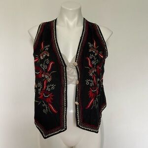 Vintage New Identity Embroidered floral corduroy vest black red